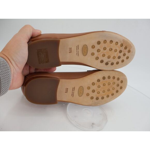 AGL Mocassin Penny Loafers Womens Size 39.5 9.5 Brown Micro Studs Slip On Shoes - Picture 8 of 13